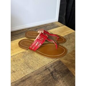 Kate Spade New York Size 7 M Carol Sandal‎ Red Patent Leather Embellished Thong